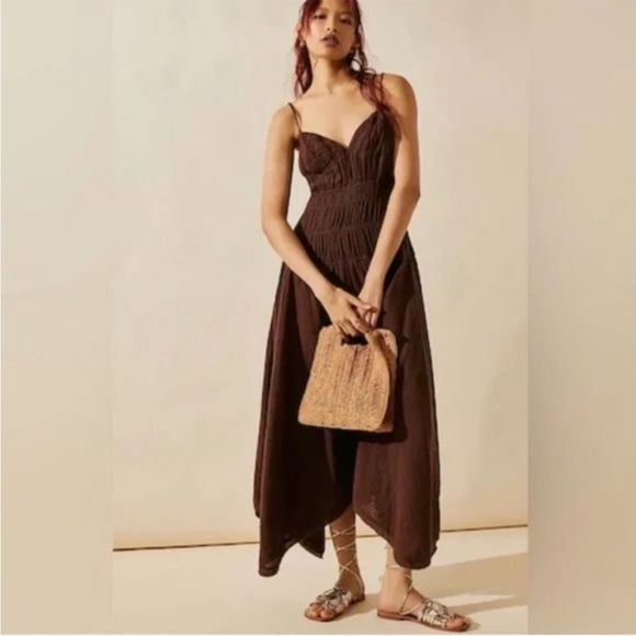 04 Free People Verbena Midi Dress In Chocolate Brown Size medium - Picture 2 of 4